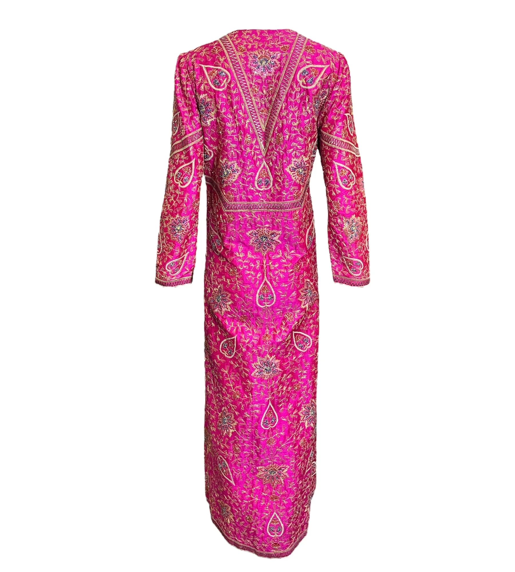 1960s Pink Paisley Beaded Embroidered Kaftan Dress
