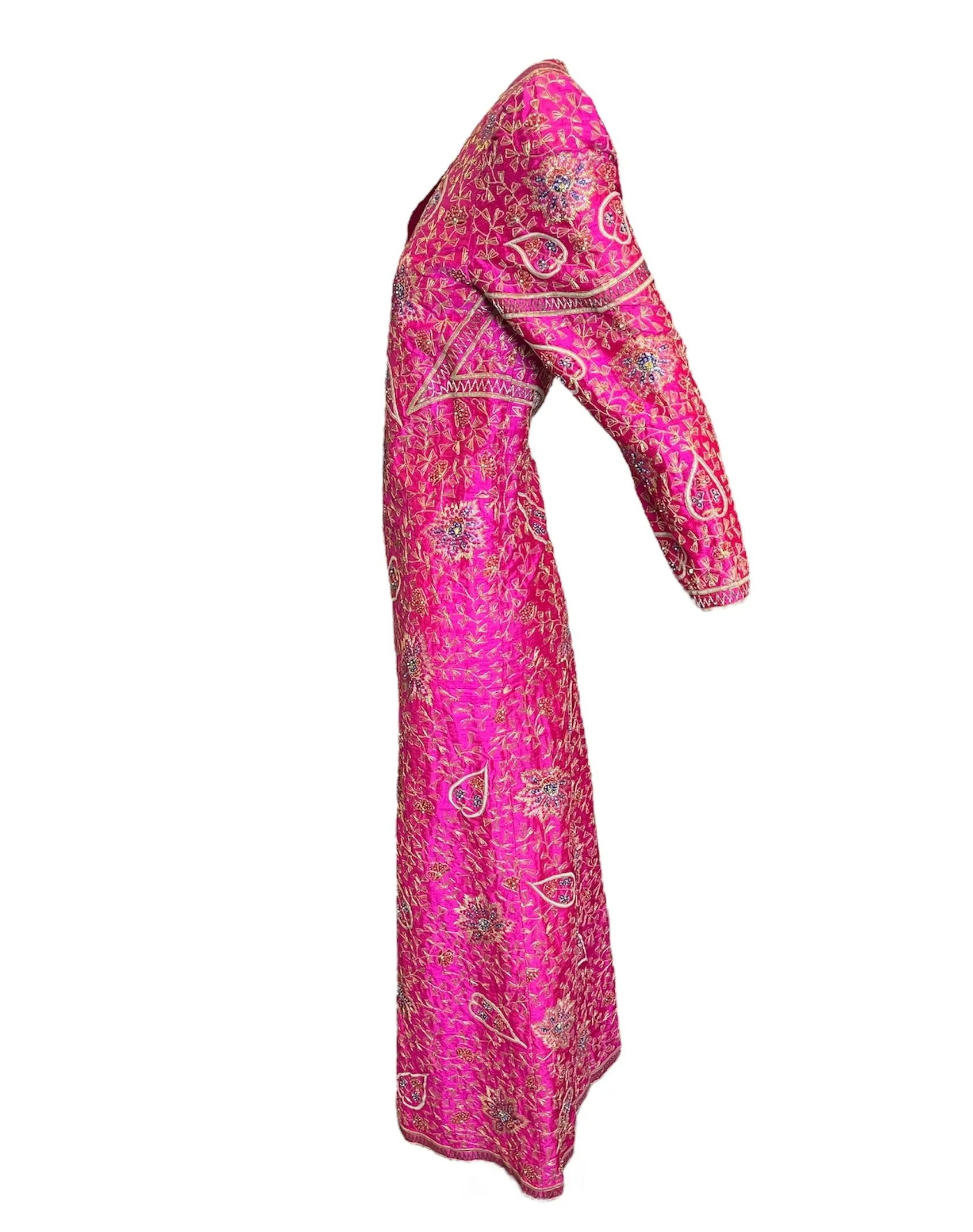1960s Pink Paisley Beaded Embroidered Kaftan Dress