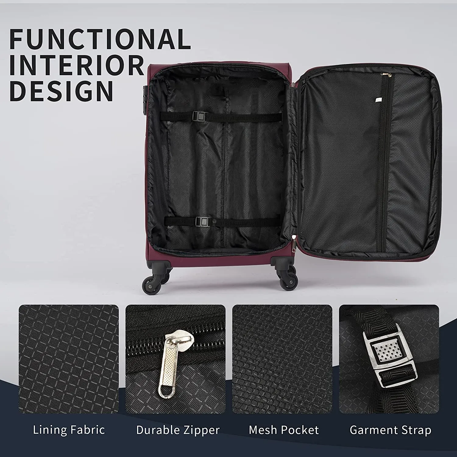 3-Pack: Softside Travel Luggage Set with TSA Lock