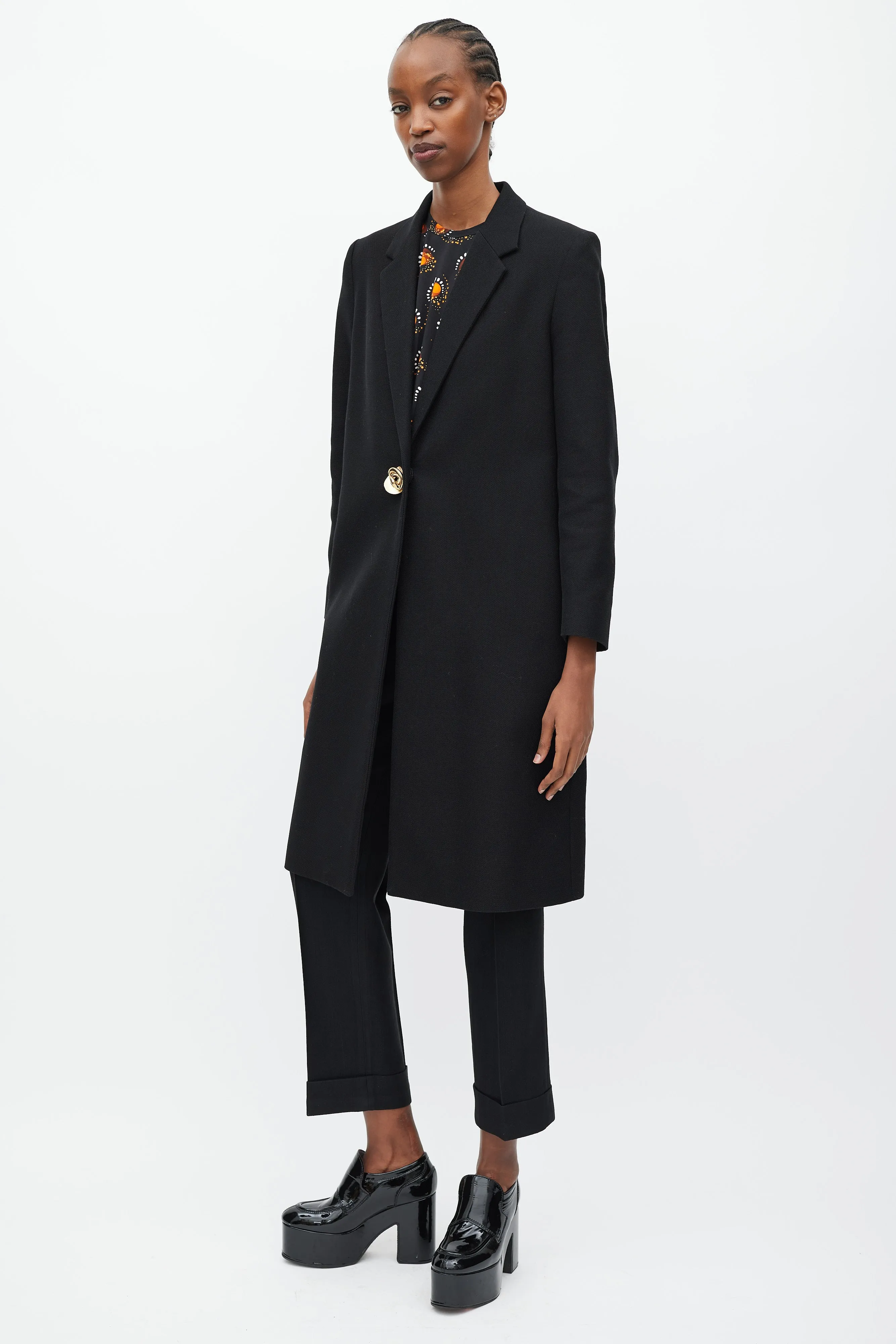 Black Mid Length One Button Coat