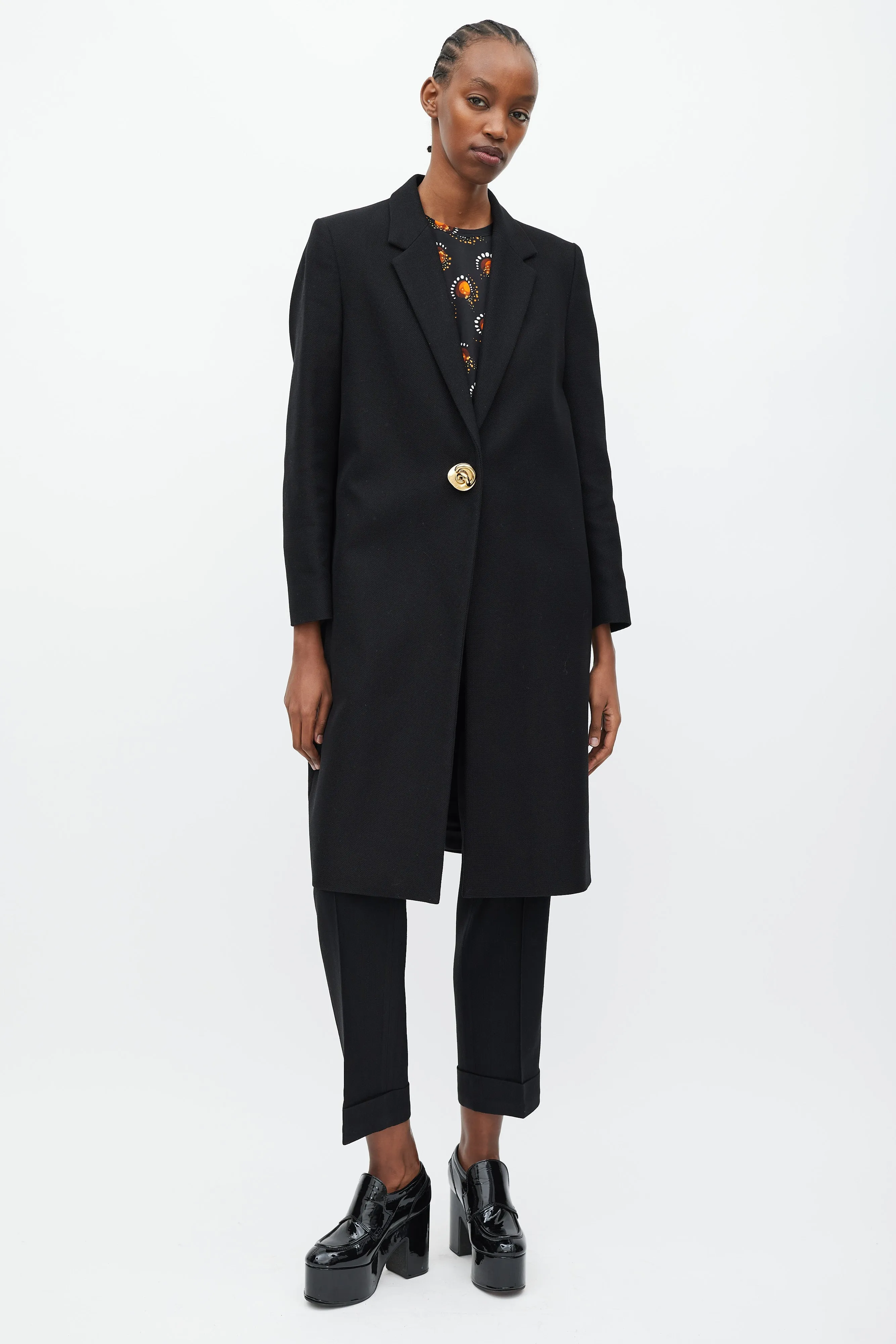 Black Mid Length One Button Coat