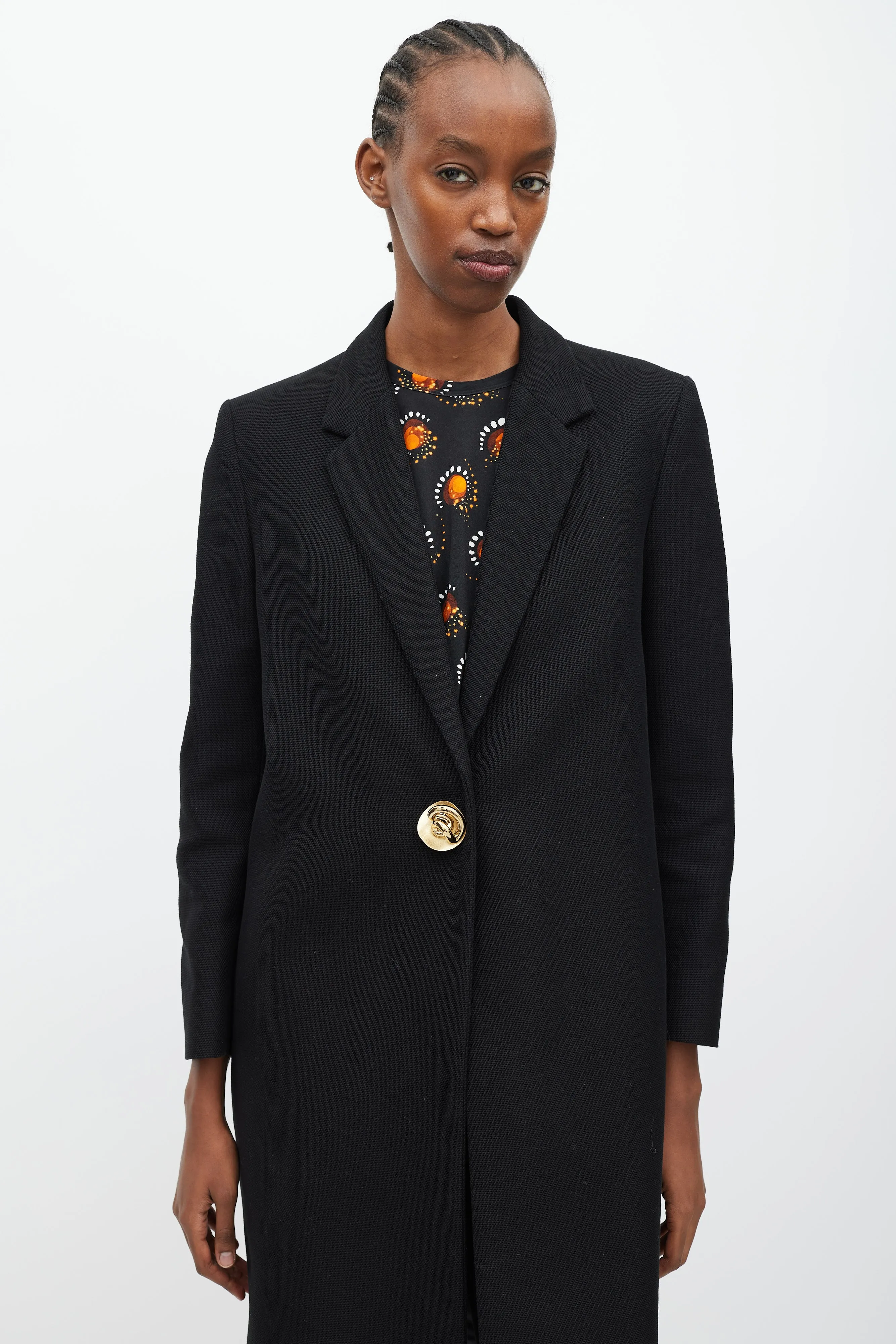 Black Mid Length One Button Coat