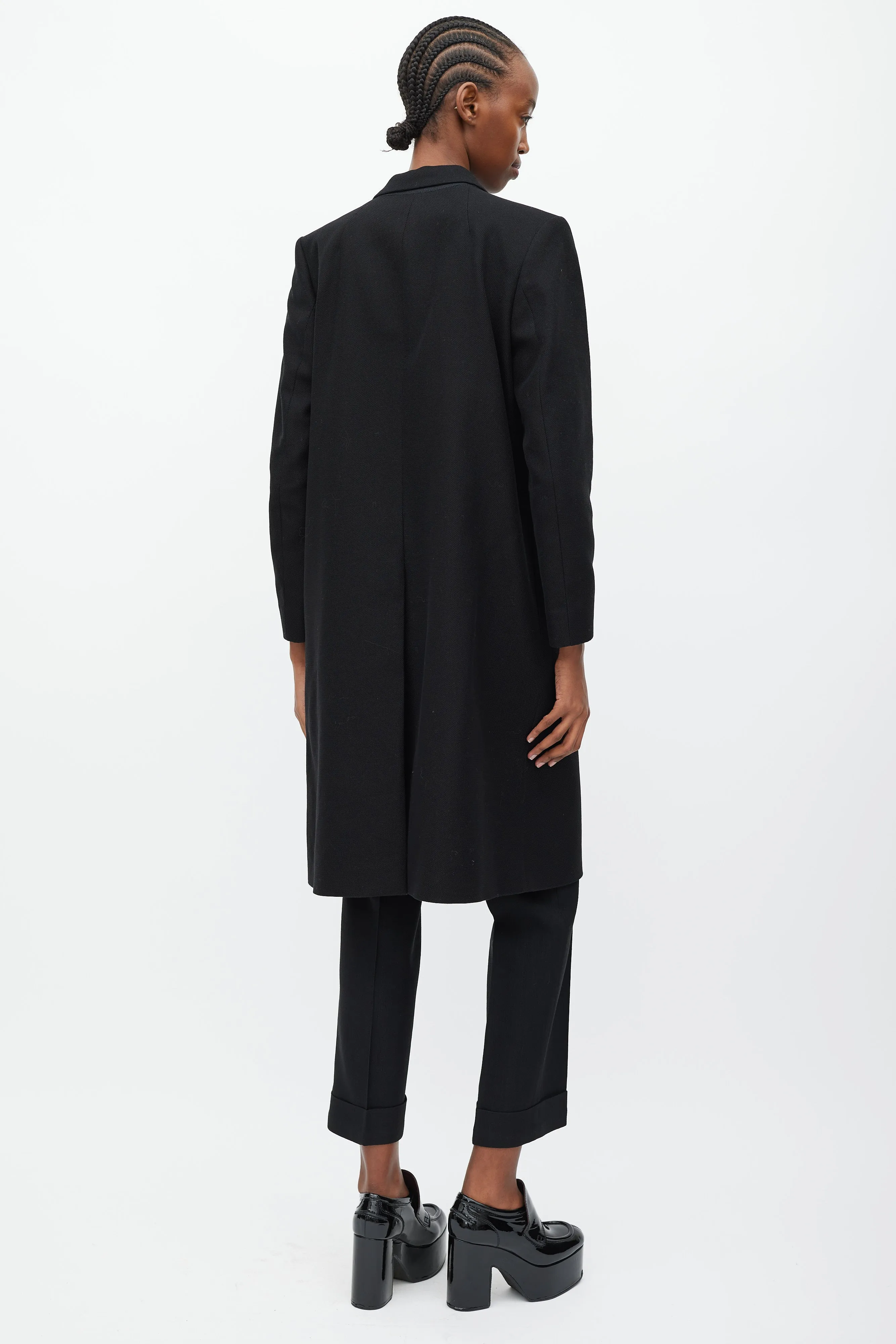 Black Mid Length One Button Coat