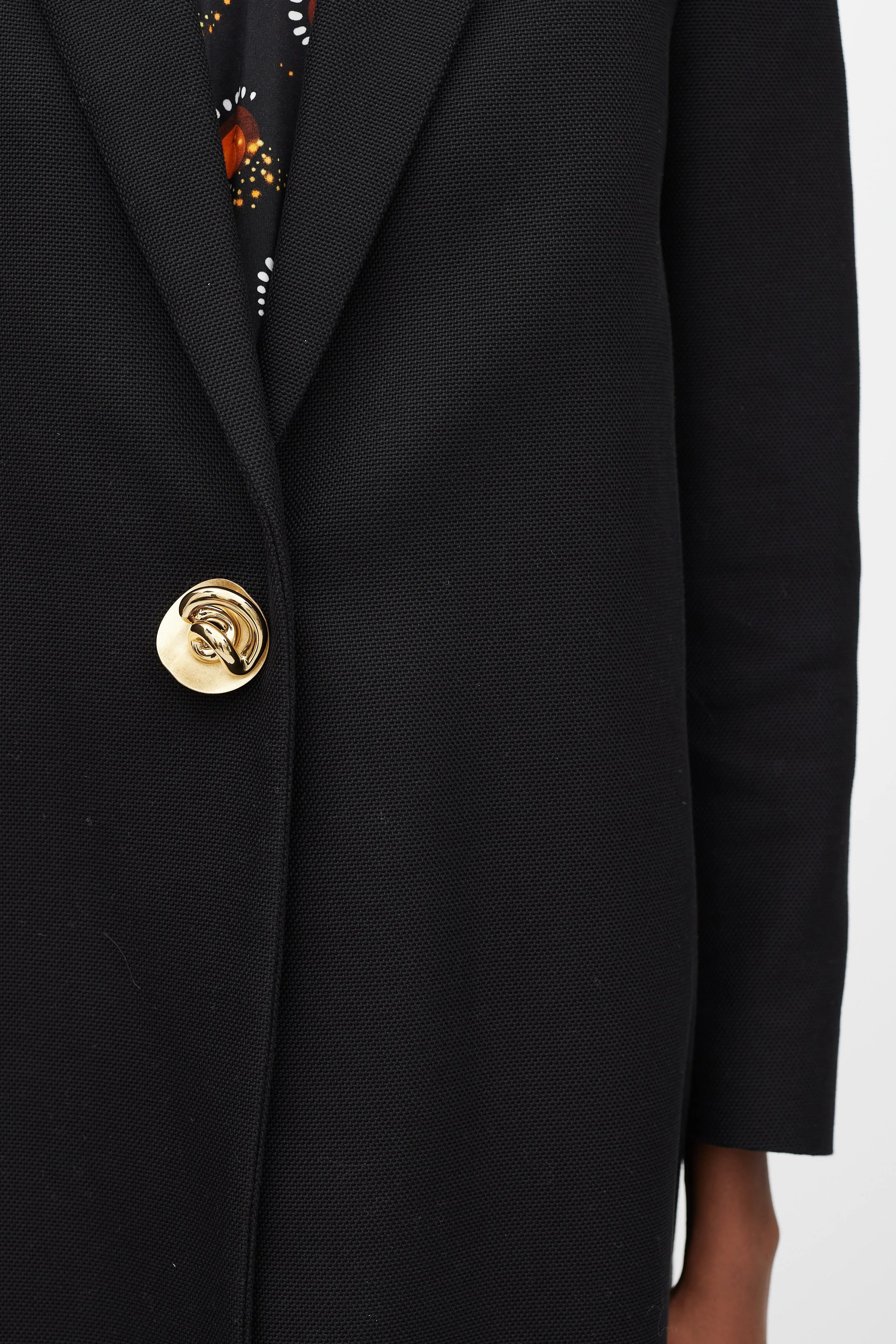 Black Mid Length One Button Coat
