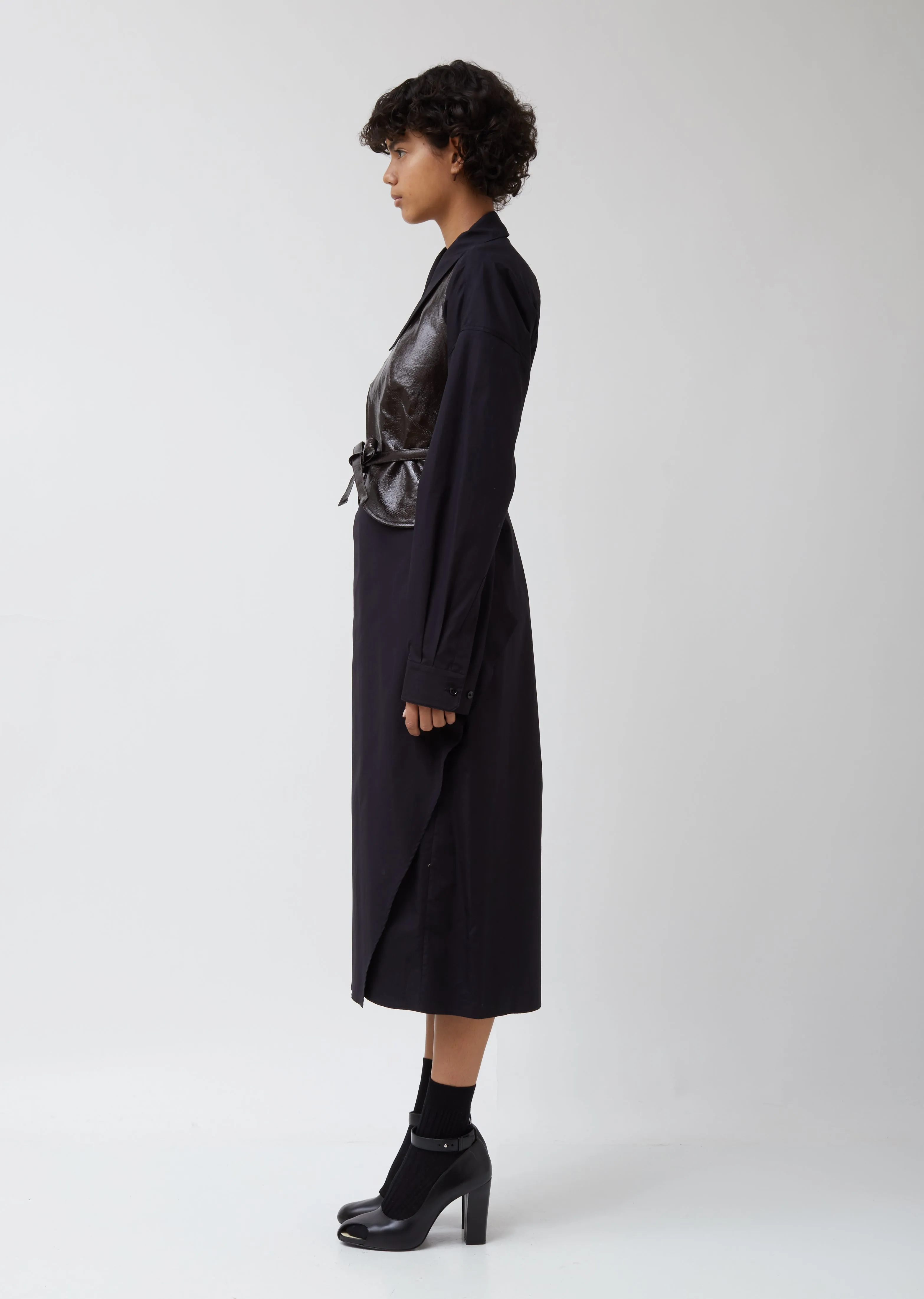 Coated Linen Canvas Plastron Top