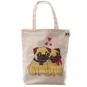 Cute Pug Design Cotton Bag with Zip & Lining