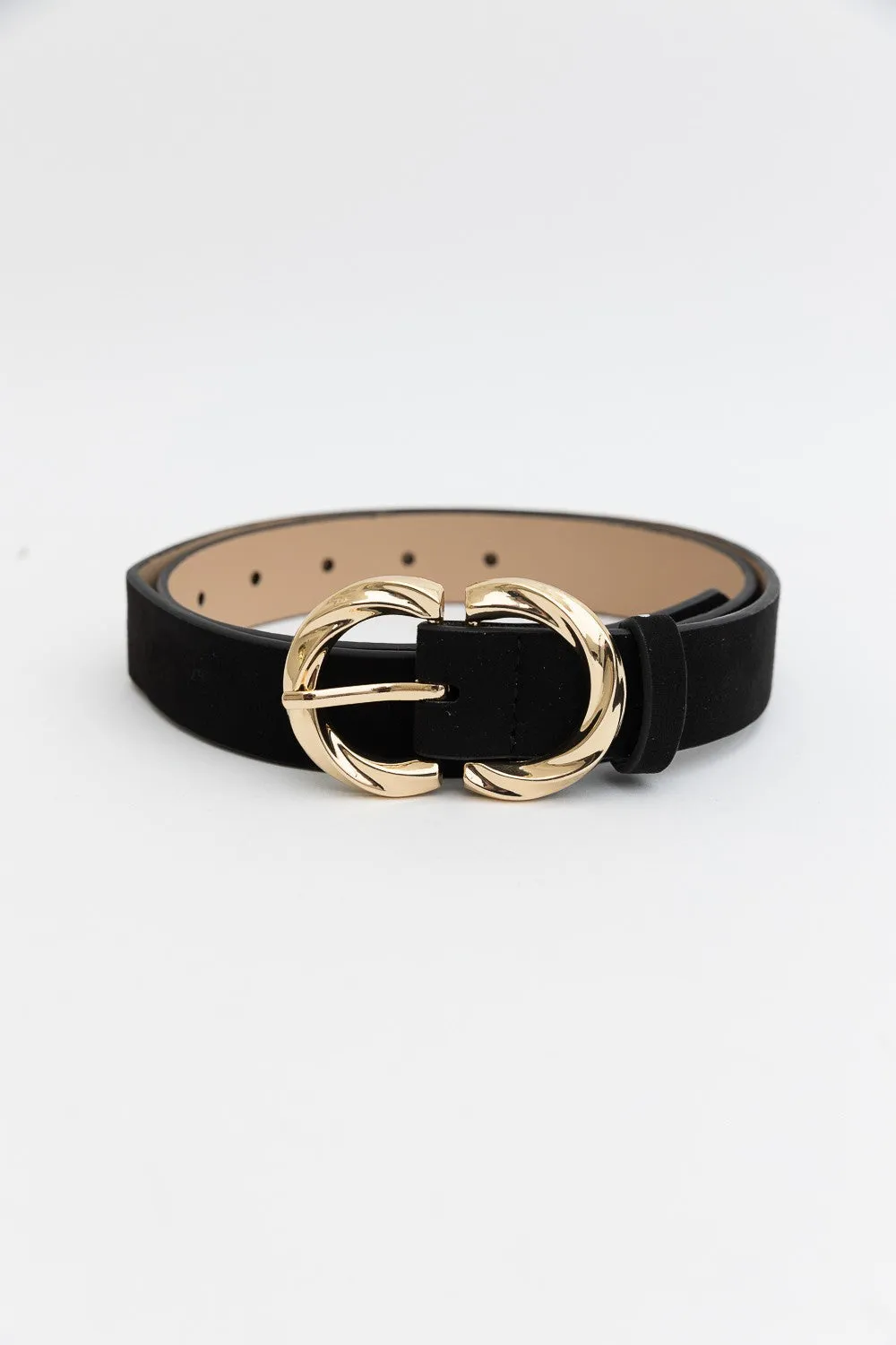 Double C Shaped Buckle Suede Belt