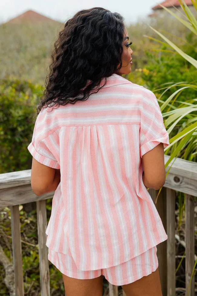 East Coasting Coral And White Striped Two Piece Set