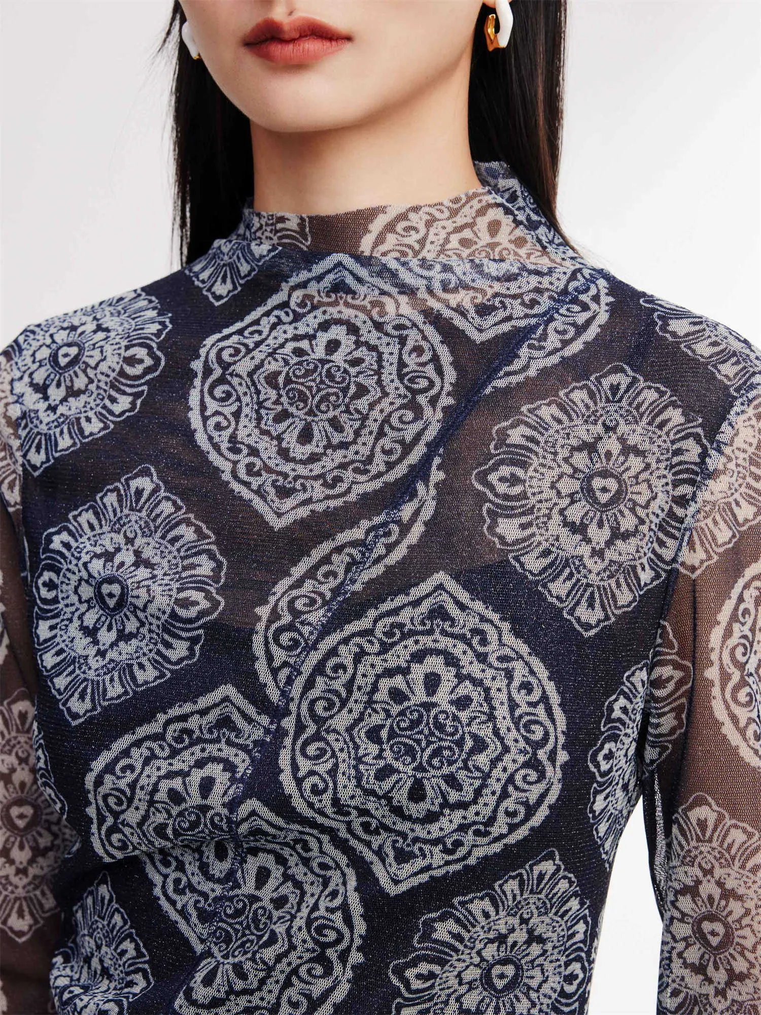 EP YAYING Mesh Print Top