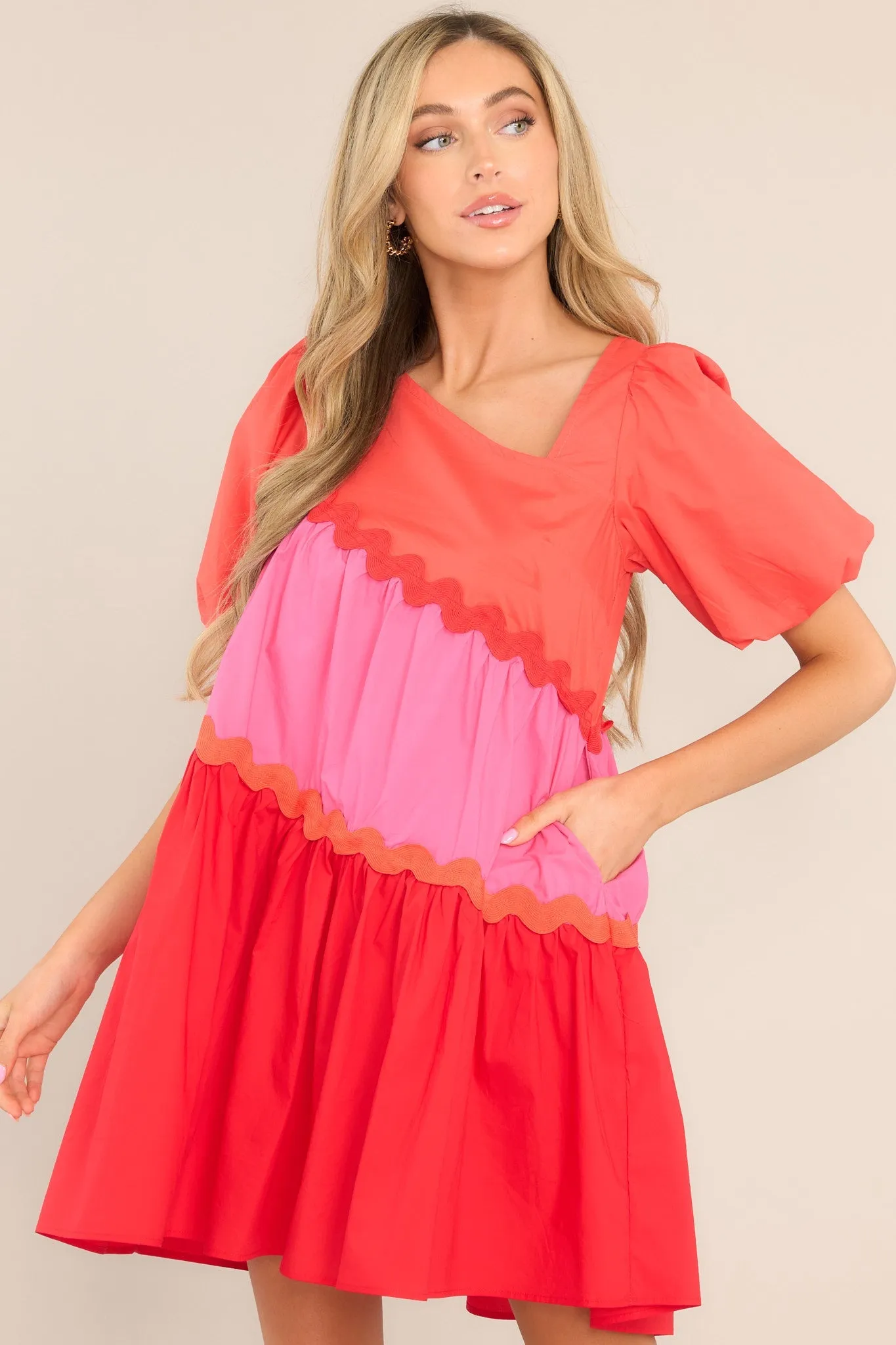Everyone's Favorite Red Multicolor Rickrack Mini Dress