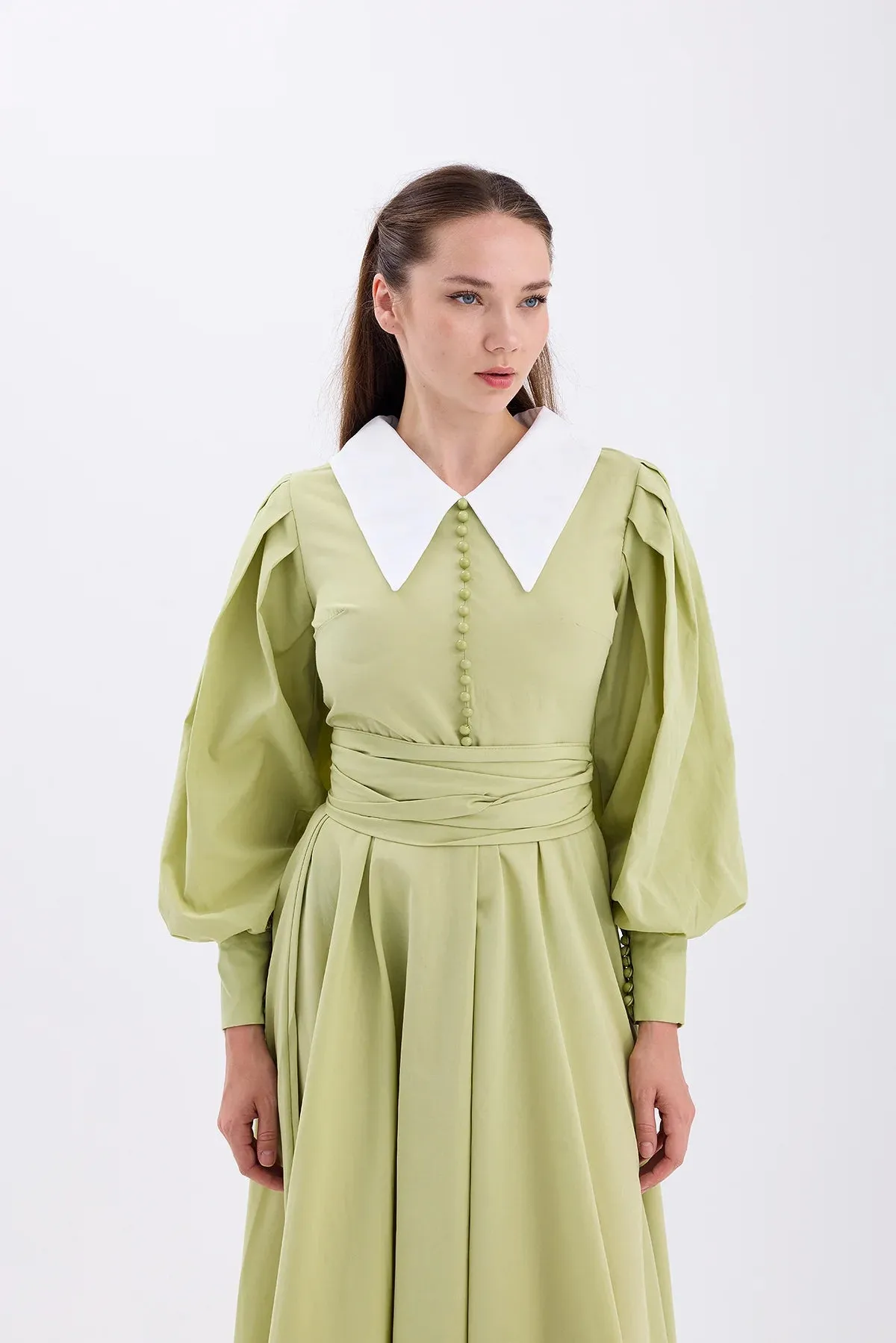 FIONA COLLAR DRESS – OIL GREEN