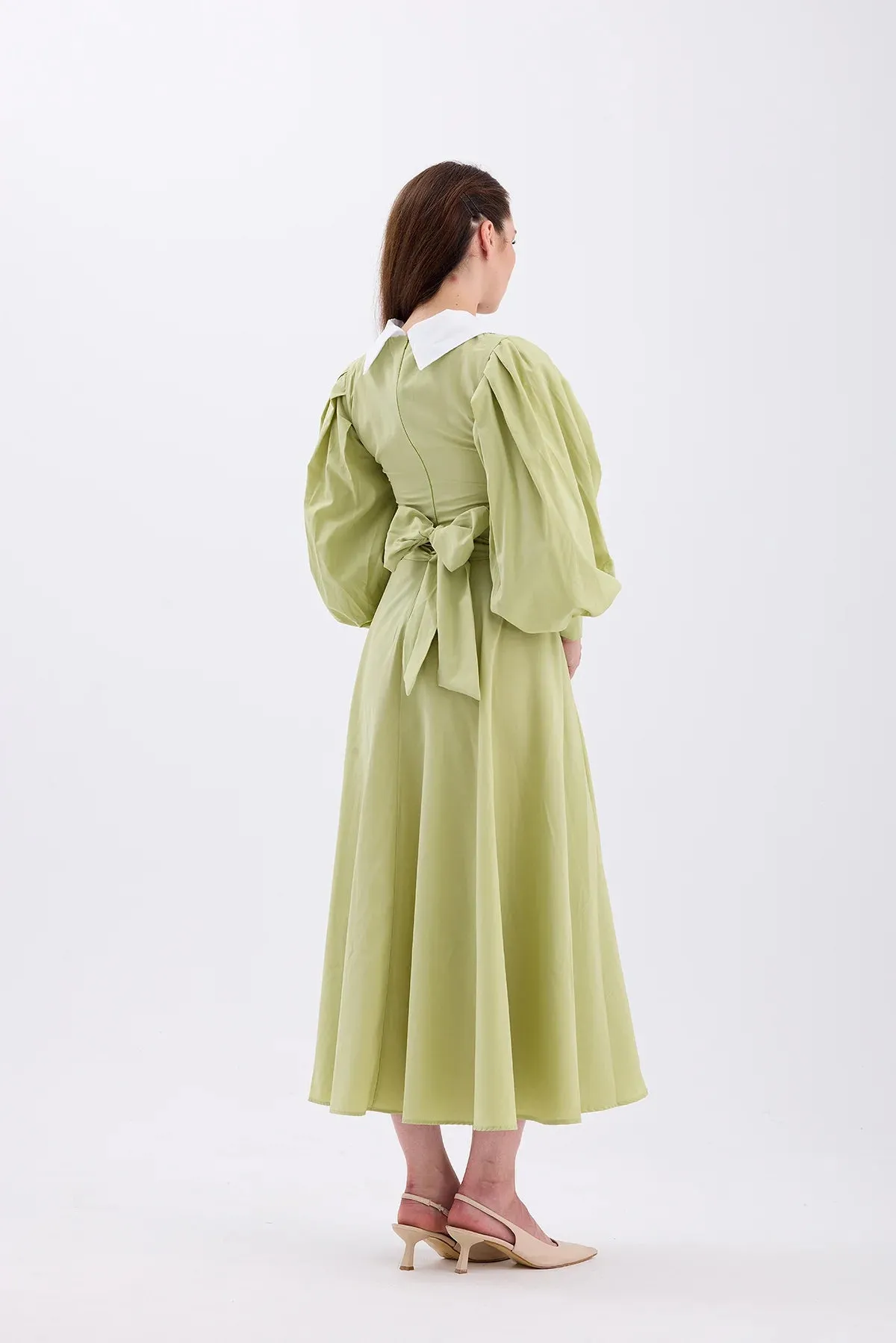 FIONA COLLAR DRESS – OIL GREEN