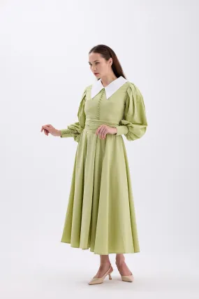 FIONA COLLAR DRESS – OIL GREEN