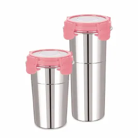 Foliam Stainless Steel Fusion Glass Tumbler with Stainless Steel Lid (Multicolor) (400  600 Ml)