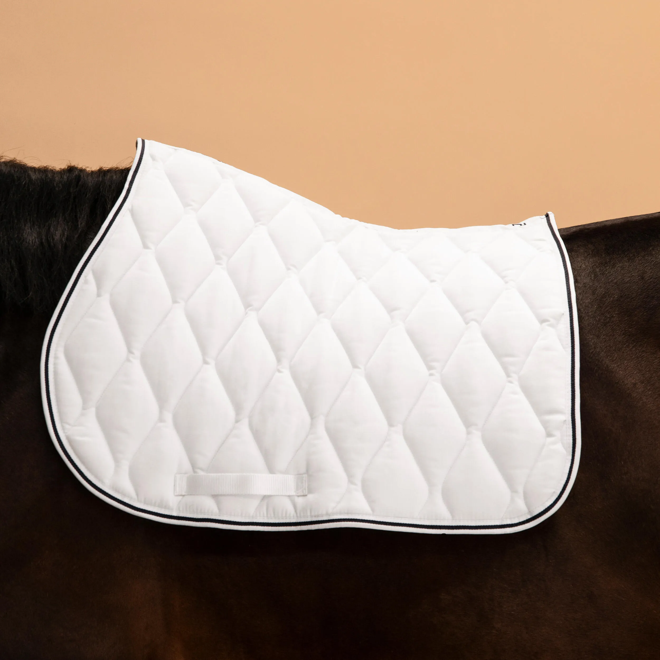 Fouganza 500 saddle pad for ponies and horses, white / black / blue