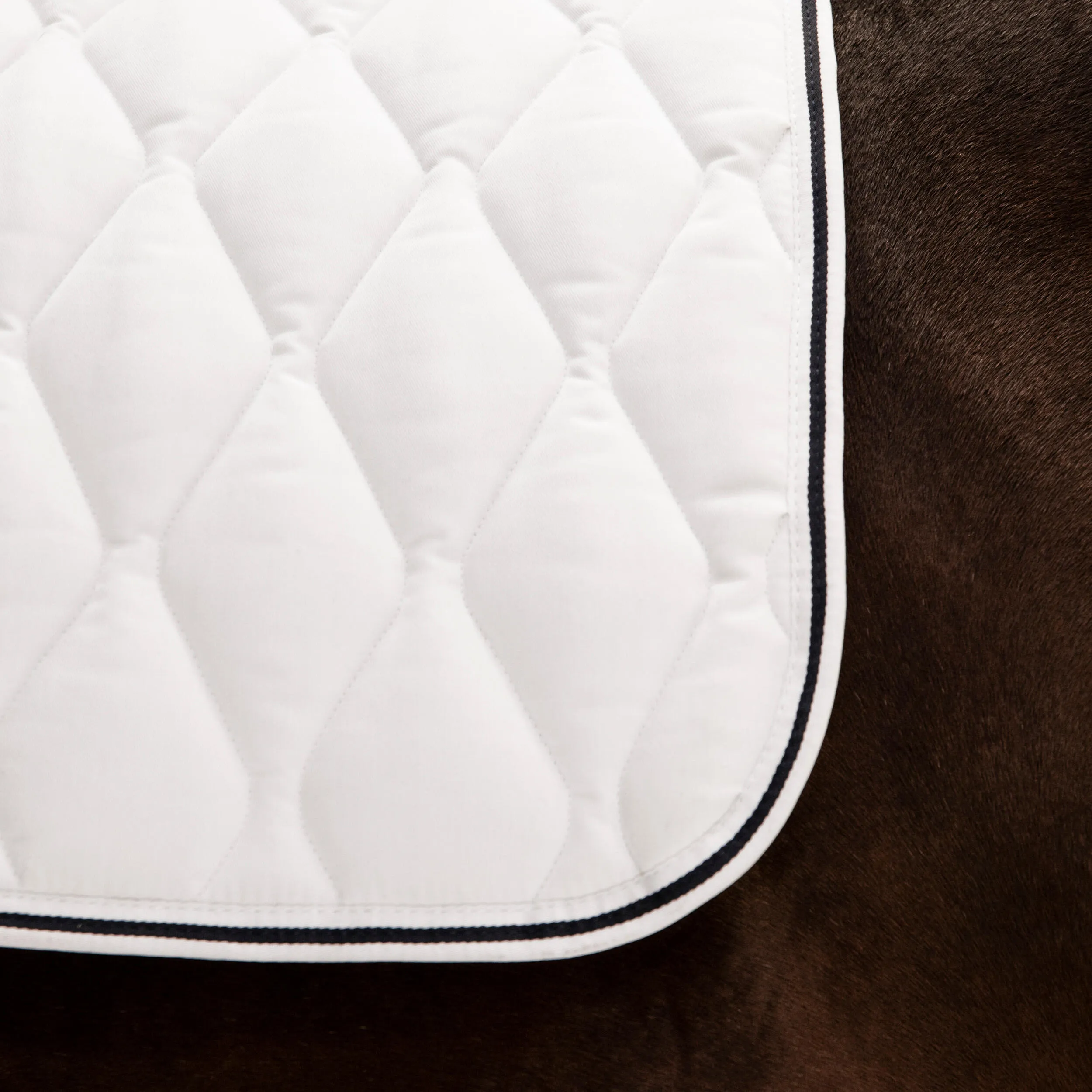 Fouganza 500 saddle pad for ponies and horses, white / black / blue