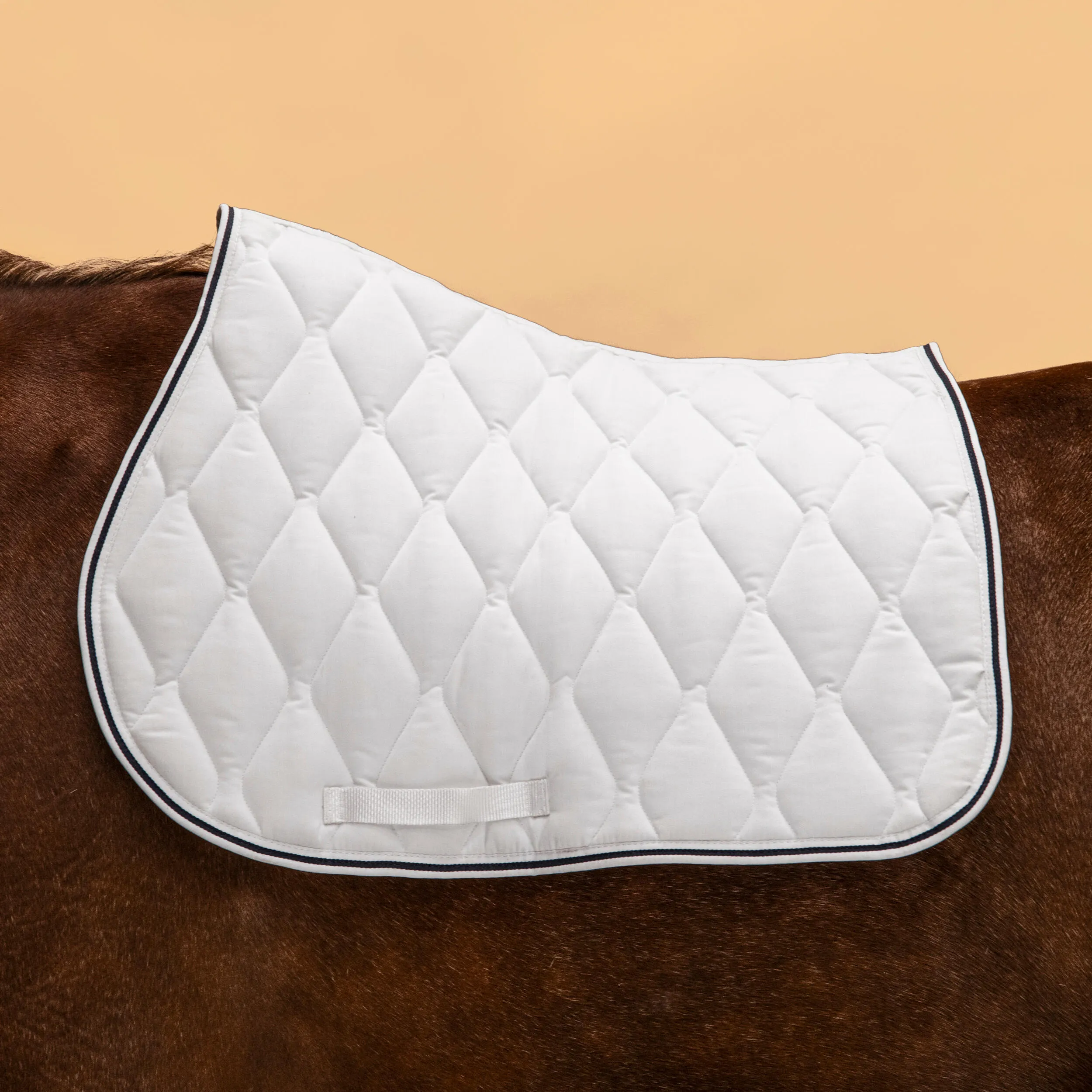 Fouganza 500 saddle pad for ponies and horses, white / black / blue