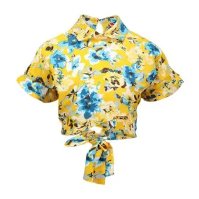 GIRLS YELLOW FLORAL CREPE BLOUSE