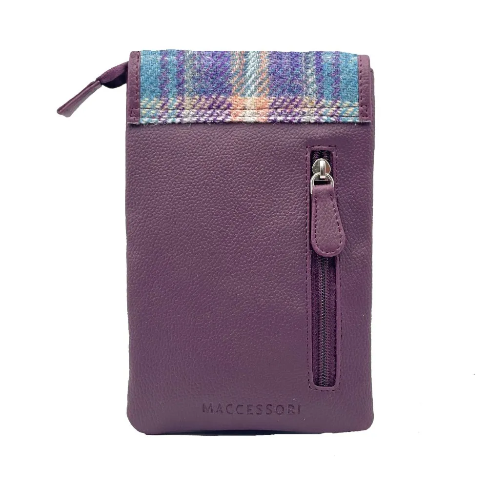 Harris Tweed Mini Crossbody Purse Bag - Teal Purple Plaid