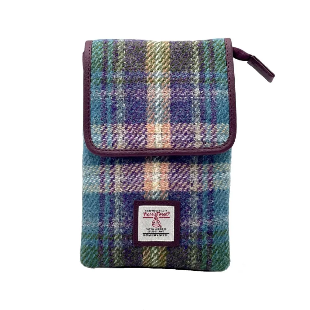 Harris Tweed Mini Crossbody Purse Bag - Teal Purple Plaid