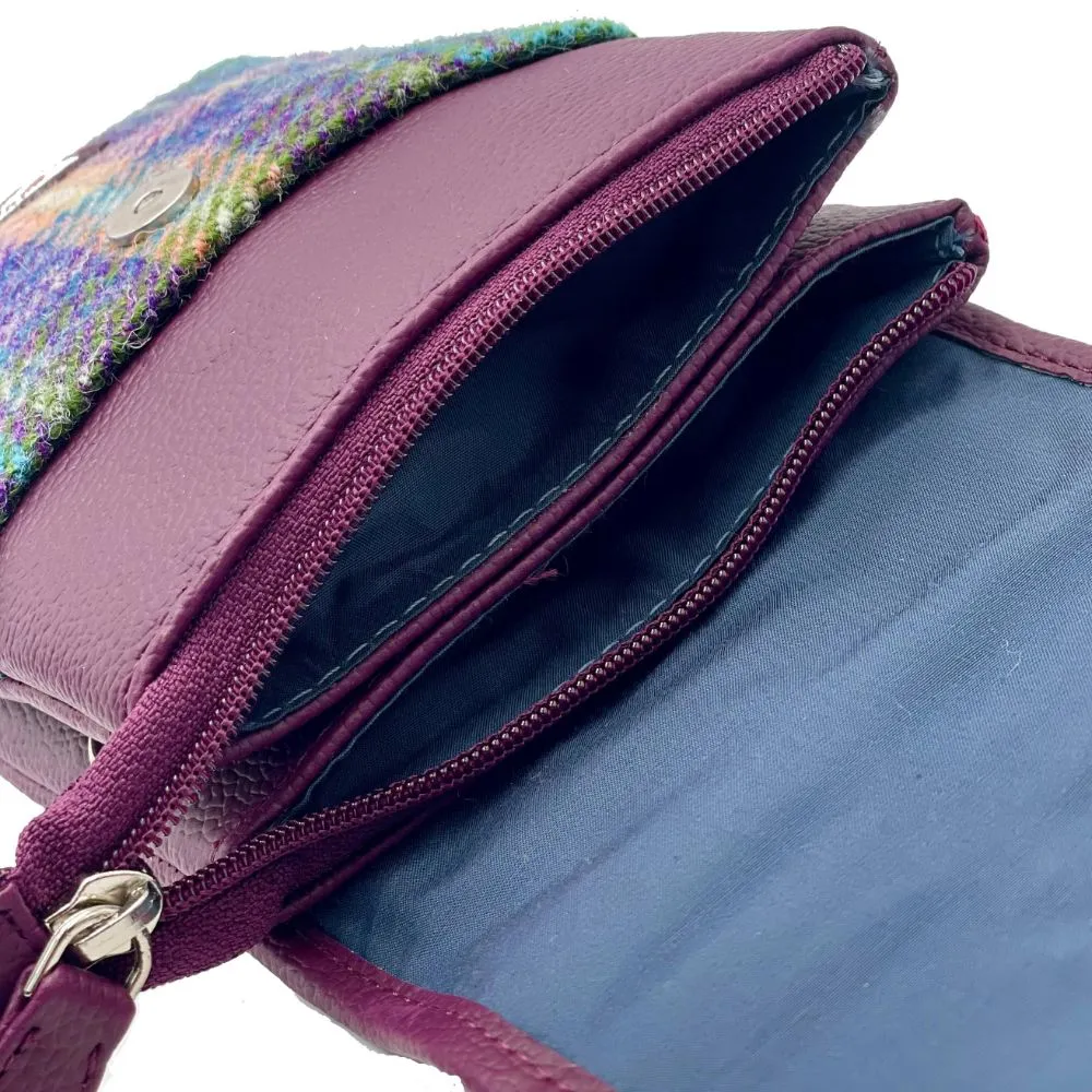 Harris Tweed Mini Crossbody Purse Bag - Teal Purple Plaid