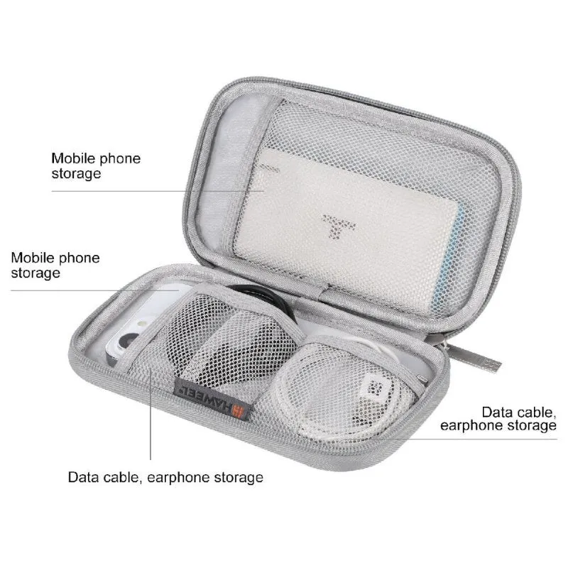HAWEEL Electronic Organizer Storage Bag for Cellphones, Power Bank, Cables, Mouse, Earphones Grey