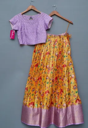 Lavender and Yellow Crop Top Lehenga