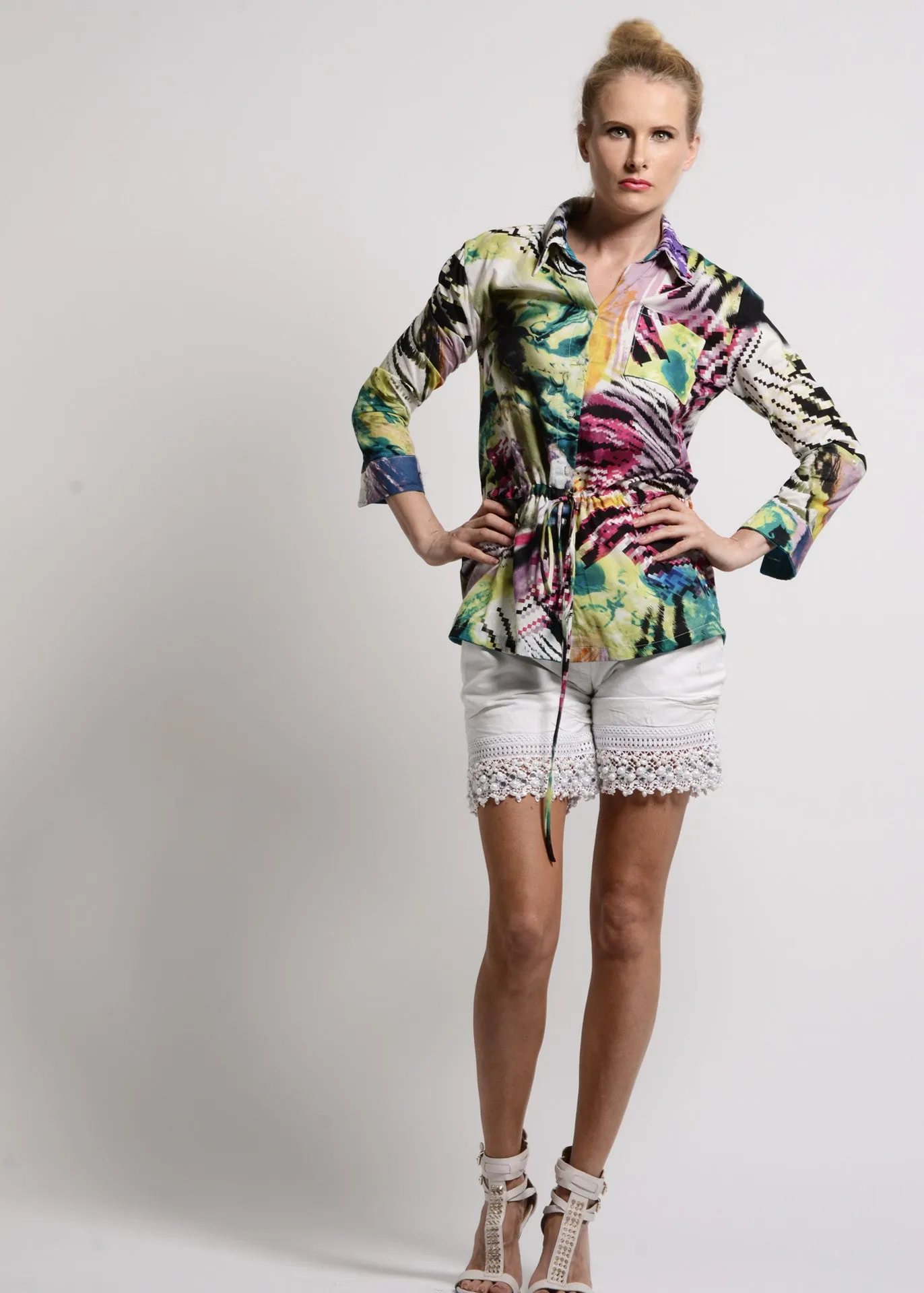 Multi color print button down shirt - SOLD OUT