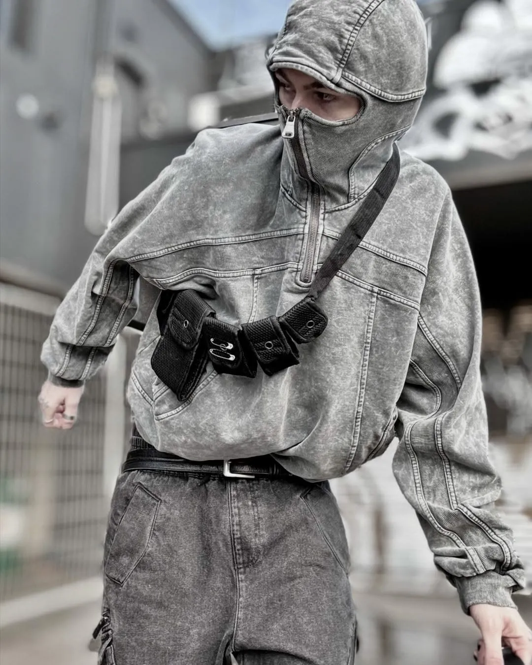 Multi-Pocket Tactical Waist Bag with Chain and Safety Pins