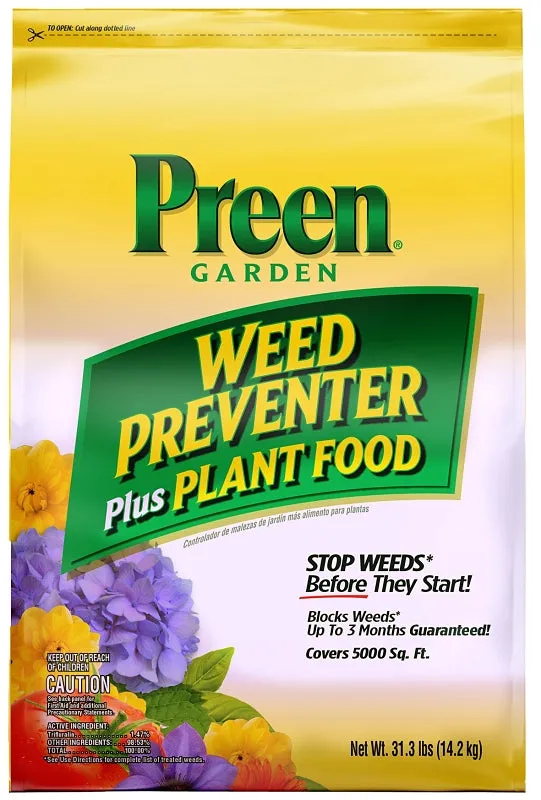 Preen 2164256 Weed Preventer Plus Plant Food, Granular Solid, 31.3 lb Bag :BAG: QUANTITY: 1