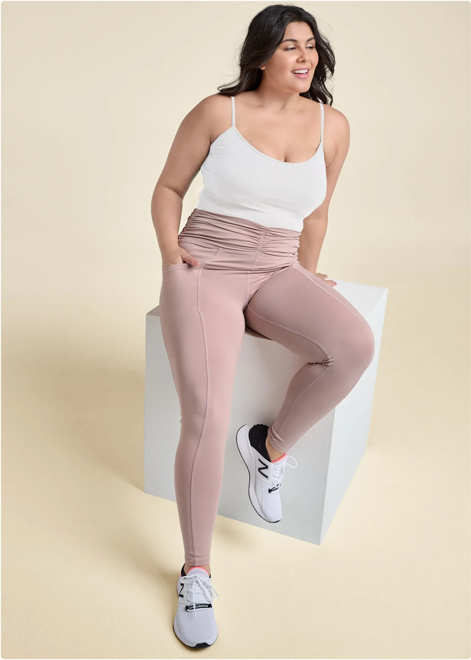 Ruched Waist Leggings - Tan