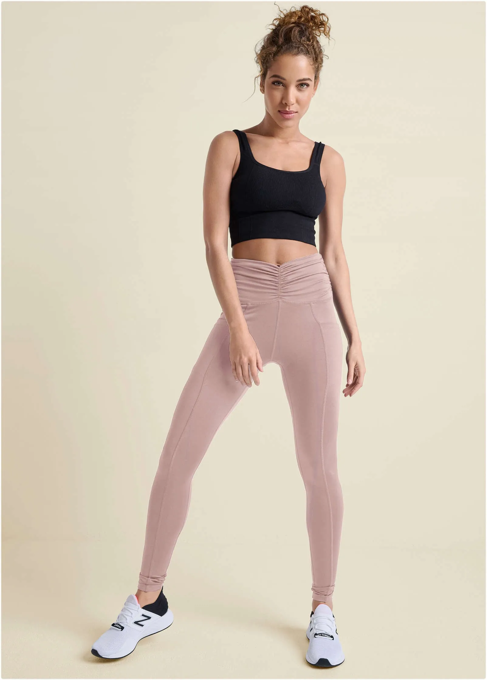 Ruched Waist Leggings - Tan