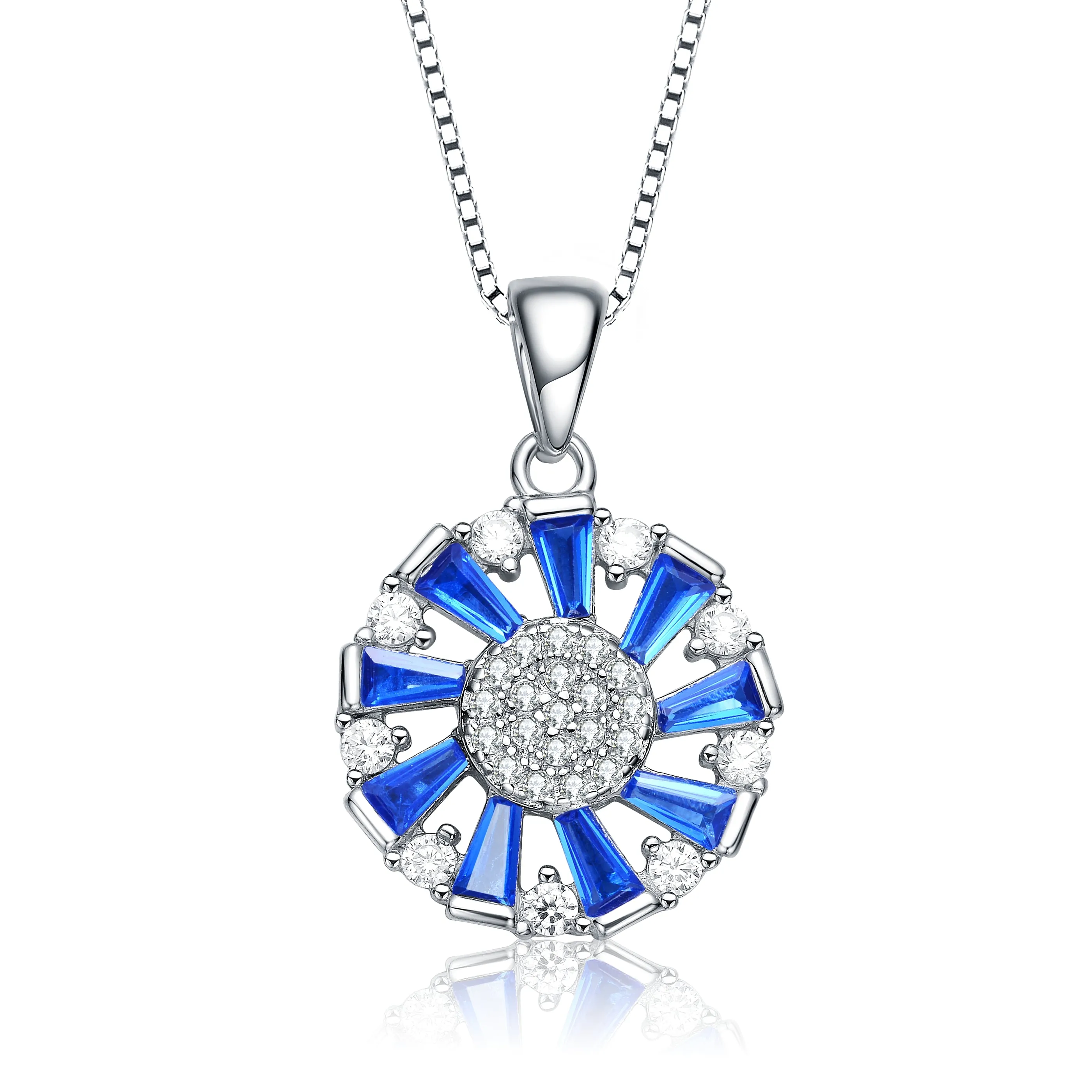 Sterling Silver With Gold Plated Round And Multi Color Baguette Cubic Zirconia Wreath Pendant Necklace