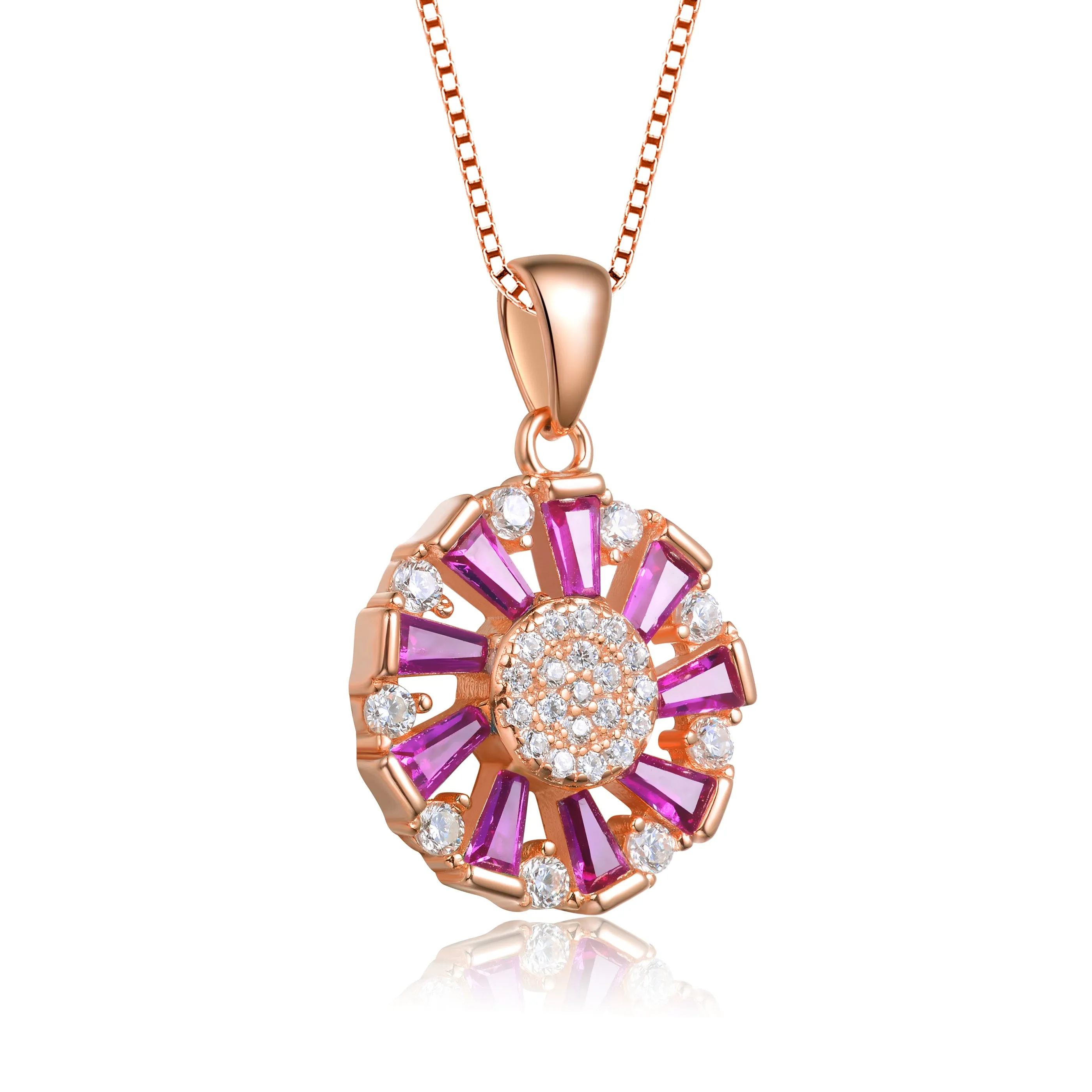 Sterling Silver With Gold Plated Round And Multi Color Baguette Cubic Zirconia Wreath Pendant Necklace