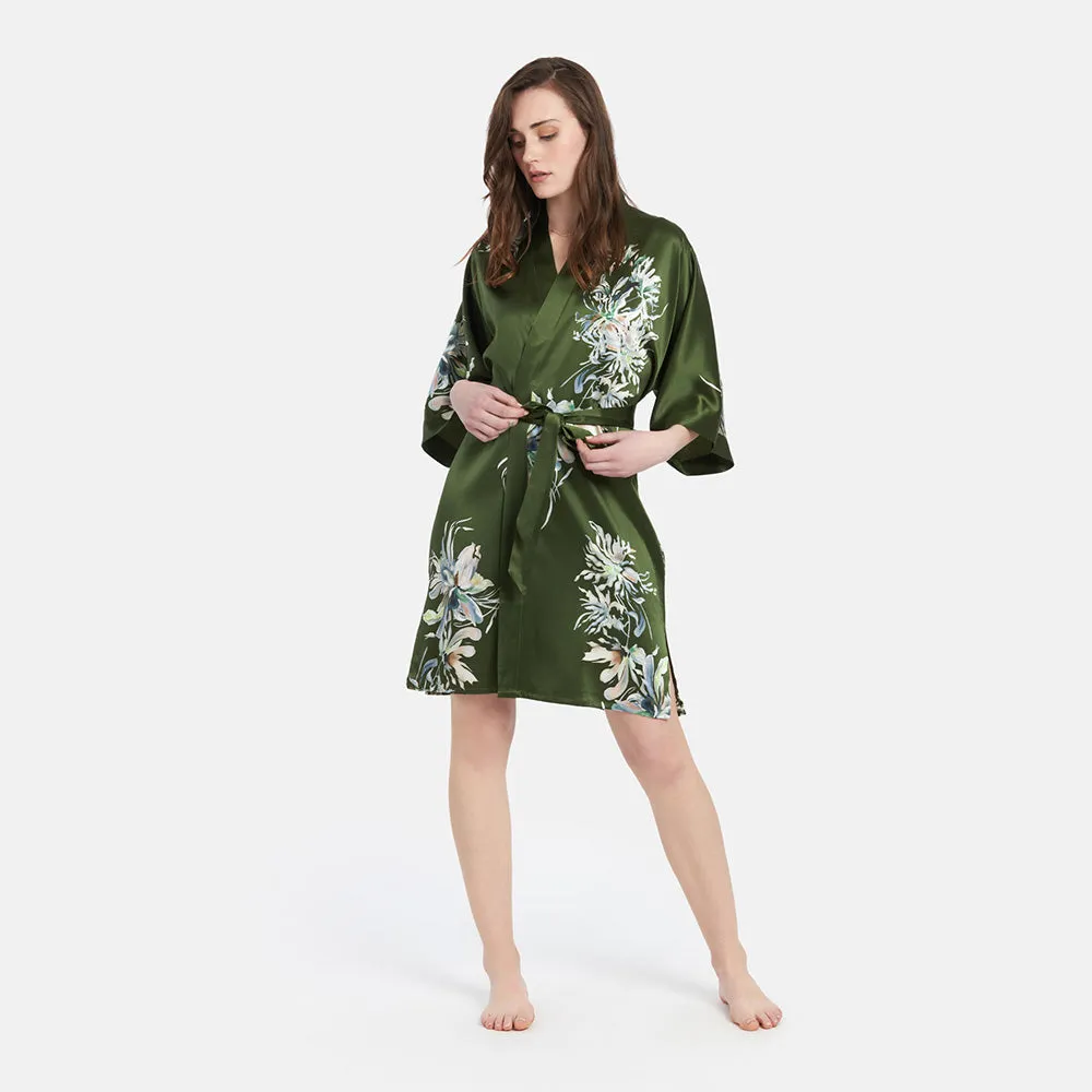 Washable Silk Yuri Short Kimono Robe