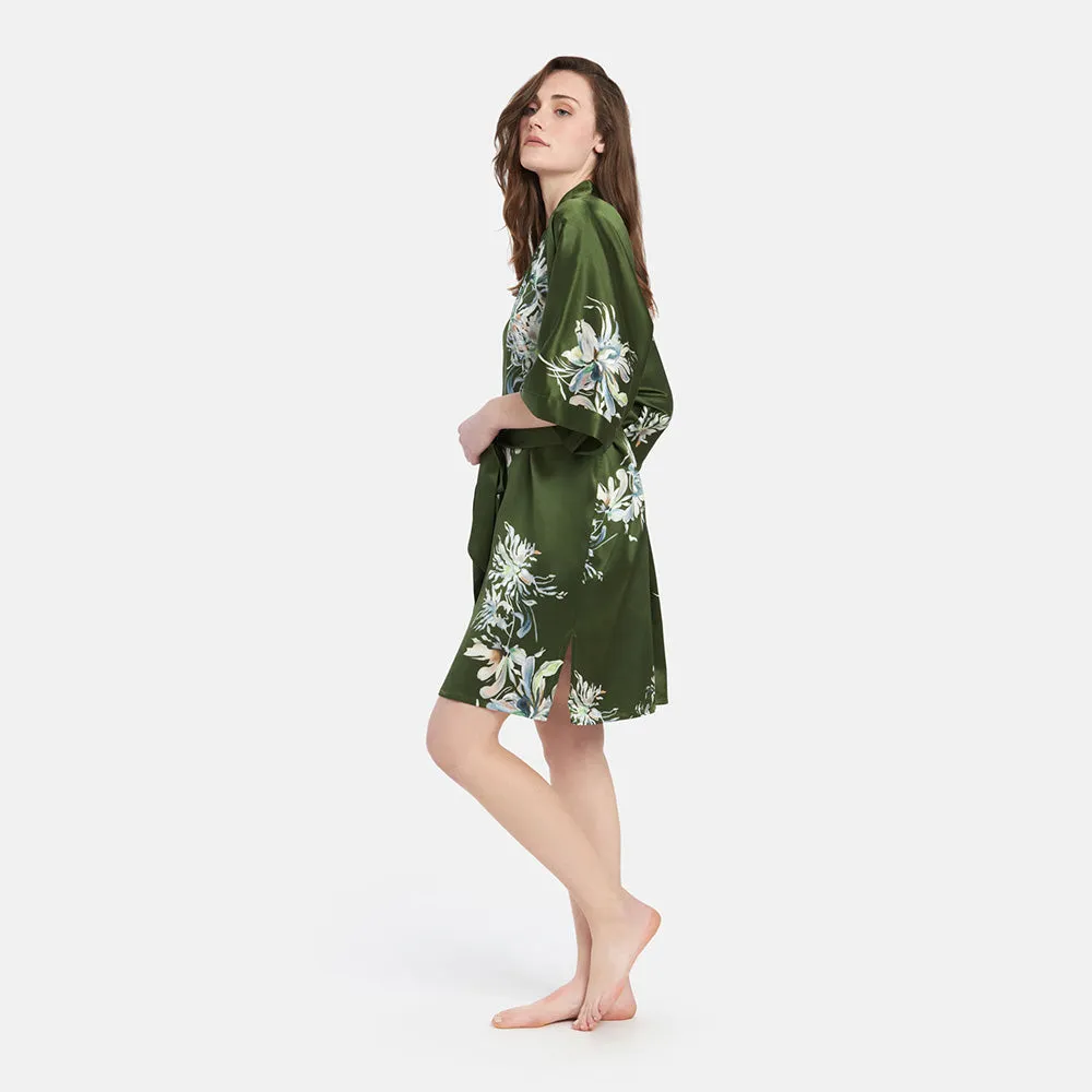 Washable Silk Yuri Short Kimono Robe