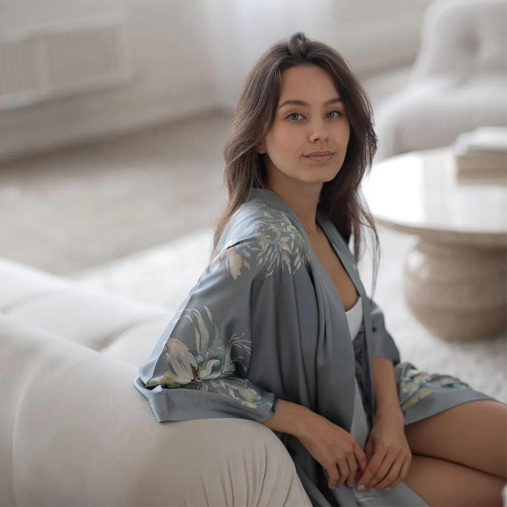 Washable Silk Yuri Short Kimono Robe