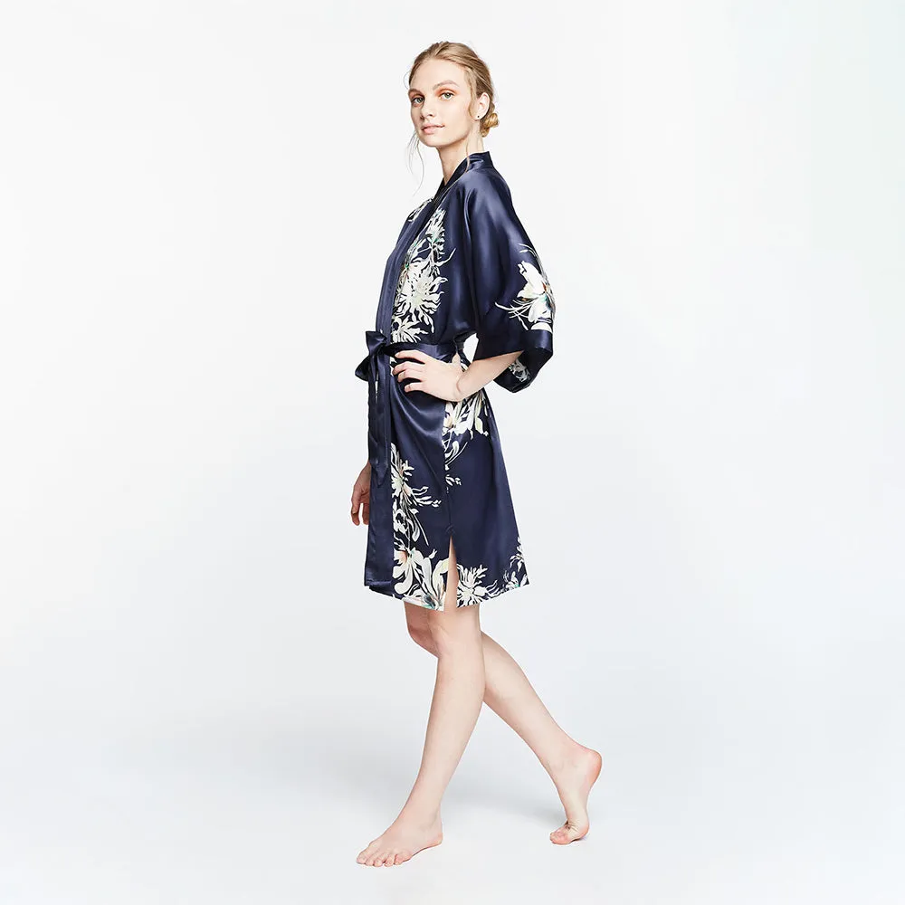 Washable Silk Yuri Short Kimono Robe