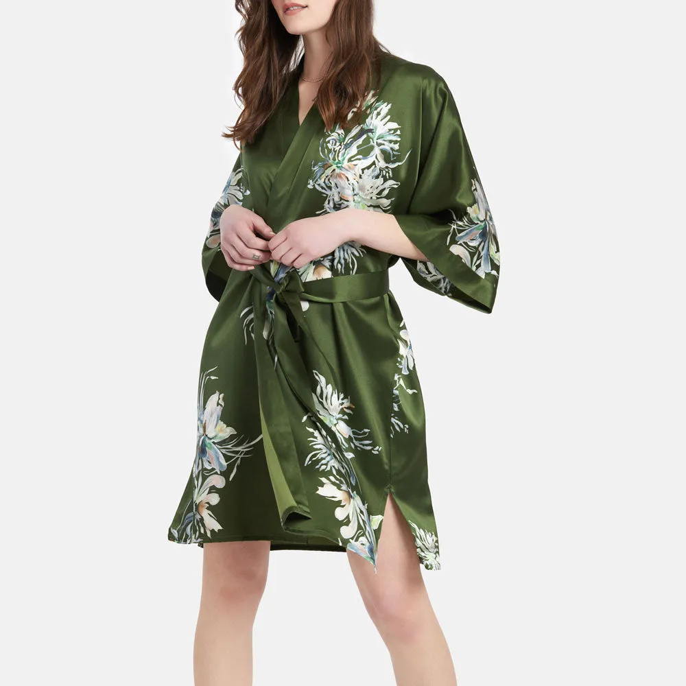 Washable Silk Yuri Short Kimono Robe