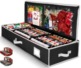 Wrapping Paper Organizer Storage (6 Colors) Underbed Container with Interior Pockets for Accessories, Christmas Gifts & Decoration,Fits Upto 24 Rolls